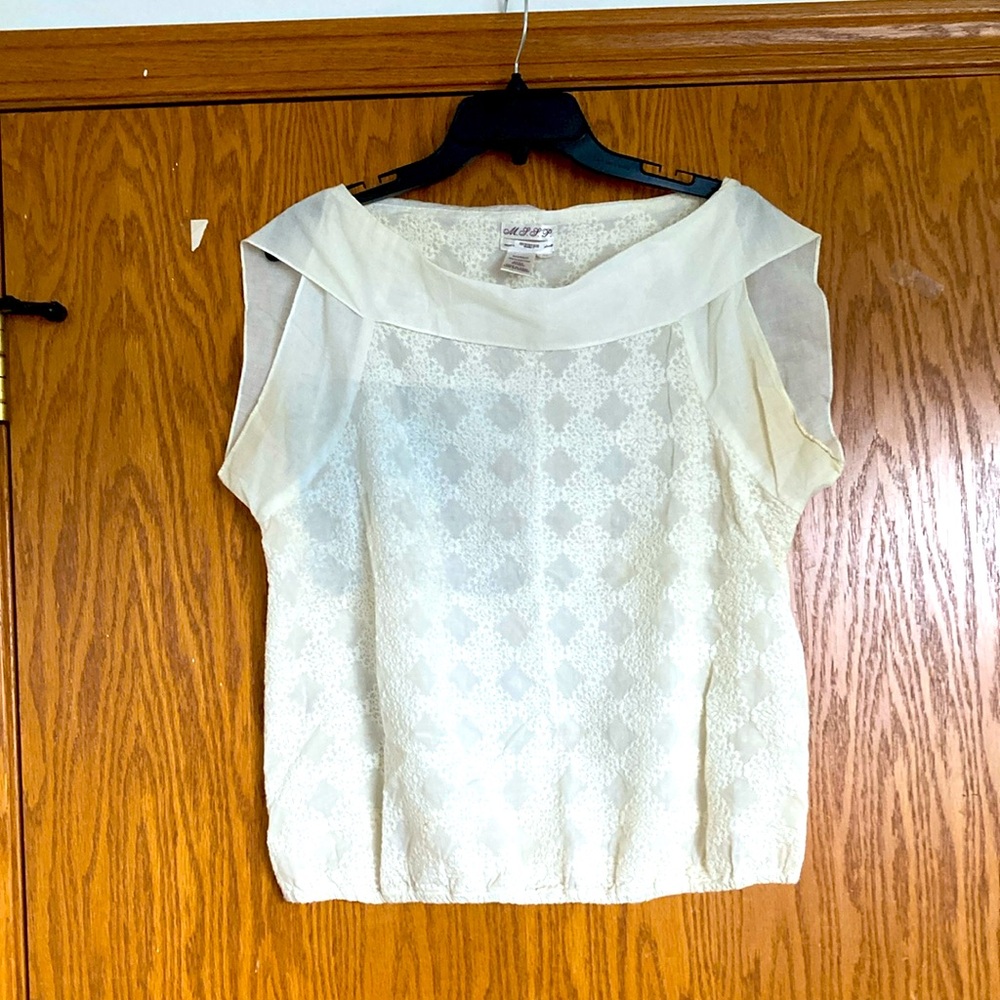 Cream Boxy Cap Sleeve Blouse